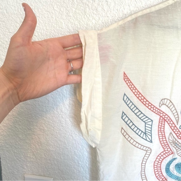 1.2.3 Paris Women's Emboridered Medium Large Silk/Cotton Sheer Blouse Boho - Picture 7 of 11